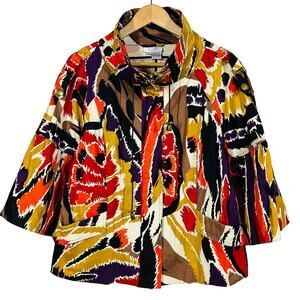 Vintage Just B Shacket Top Jacket Mod Print Mock Neck Casual 3/4 Sleeve - XL